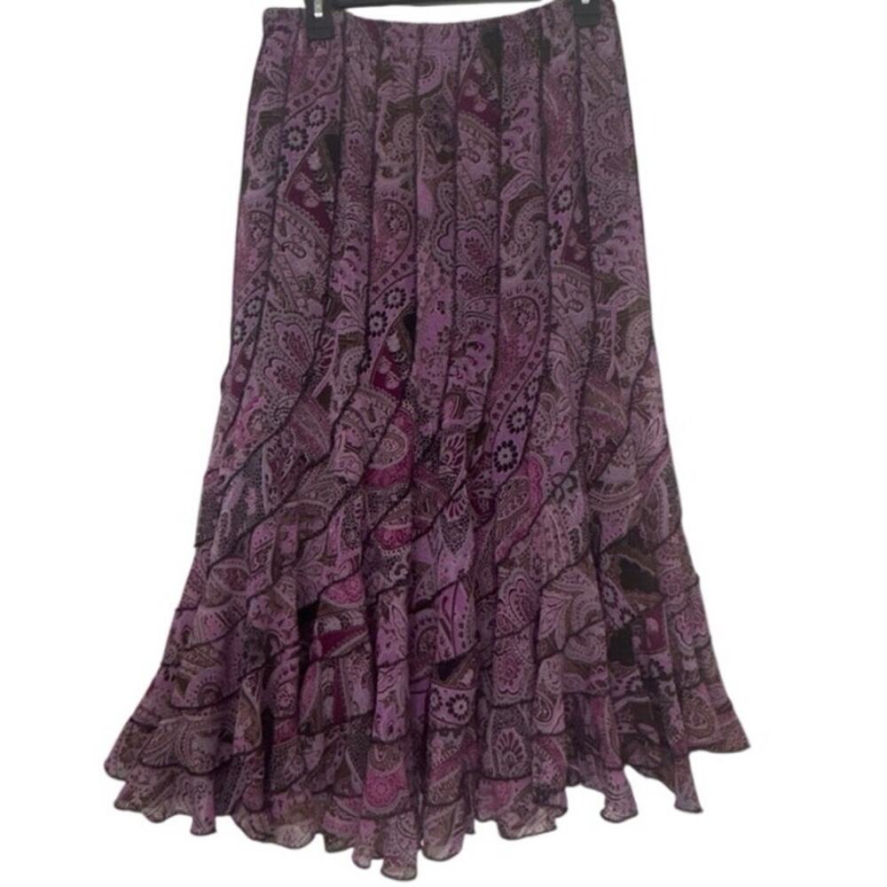 Purple Paisley Midi Skirt - Flowy Tiered Design
